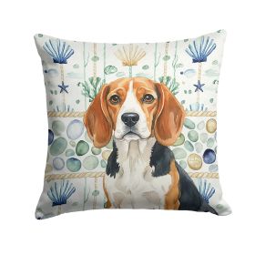 Beagle Coastal Sea Glass Throw Pillow Decorative Indoor Outdoor Accent Cushion for Couch, Bed or Patio, 14Hx14W