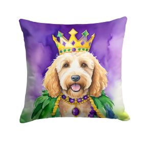 Goldendoodle King of Mardi Gras Throw Pillow Machine Washable, Indoor Outdoor Decorative Pillow for Couch, Bed or Patio, 14Hx14W