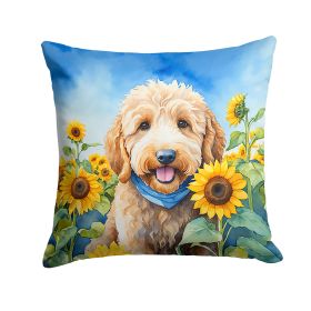 Goldendoodle in Sunflowers Throw Pillow Machine Washable, Indoor Outdoor Decorative Pillow for Couch, Bed or Patio, 18Hx18W