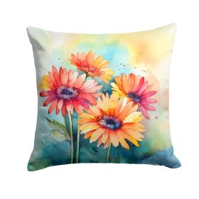 Gerbera Daisies in Watercolor Throw Pillow Machine Washable, Indoor Outdoor Decorative Pillow for Couch, Bed or Patio, 18Hx18W