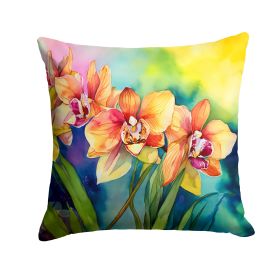Orchids in Watercolor Throw Pillow Machine Washable, Indoor Outdoor Decorative Pillow for Couch, Bed or Patio, 18Hx18W