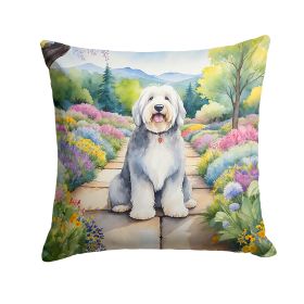 Old English Sheepdog Spring Path Throw Pillow Machine Washable, Indoor Outdoor Decorative Pillow for Couch, Bed or Patio, 18Hx18W