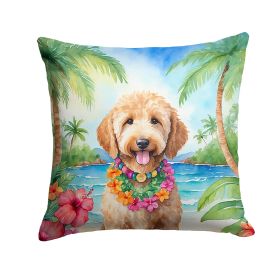 Goldendoodle Luau Throw Pillow Machine Washable, Indoor Outdoor Decorative Pillow for Couch, Bed or Patio, 18Hx18W