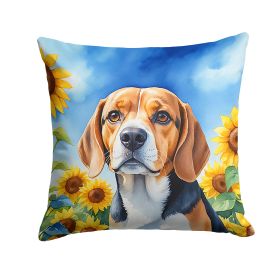 Beagle in Sunflowers Throw Pillow Machine Washable, Indoor Outdoor Decorative Pillow for Couch, Bed or Patio, 14Hx14W