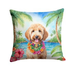 Goldendoodle Luau Throw Pillow Machine Washable, Indoor Outdoor Decorative Pillow for Couch, Bed or Patio, 14Hx14W