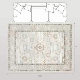 6x9 Area Rug, Indoor Boho Machine Washable Carpet for Living Room, Bedroom, Dining Room, Kitchen, Blue (Option: Blue)