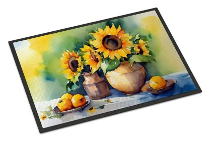 Sunflowers in Watercolor Doormat Front Door Mat Indoor Outdoor Rugs for Entryway, Non Slip Washable Low Pile, 24H X 36W (Default: Default)