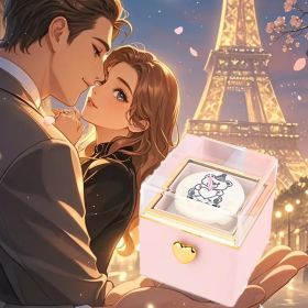 Little Bear Cake Bear Surprise Rotating Jewelry Box (does Not Include Necklace And Ring), Comes with A Candle As A Gift, A Romantic Gift Box (Items: pink heart  button gift box set)